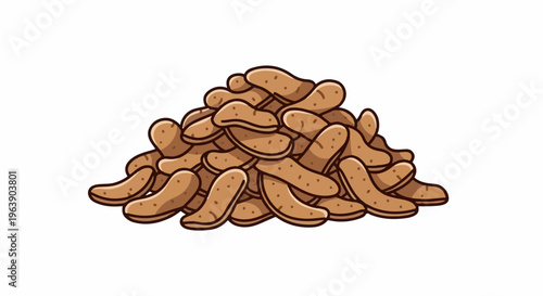 A pile of brown cartoon-style potato snacks