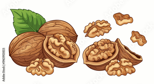 A pile of brown nuts, some split open, revealing their kernels