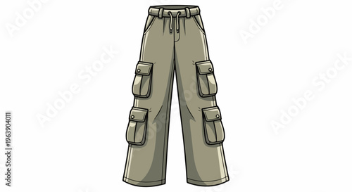 A pair of tan cargo pants with multiple pockets