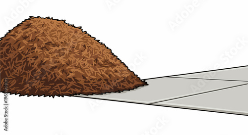 A pile of brown mulch sits on a sidewalk