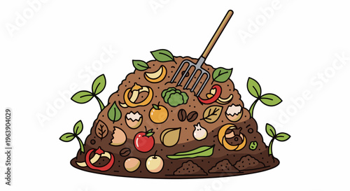 A pile of compost with fruits, vegetables, eggshells and coffee beans