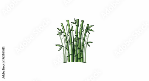 A cluster of green bamboo stalks with sparse leaves and faint outlines
