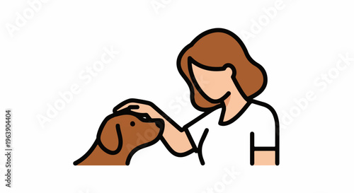 A person gently petting a brown dog with a warm connection