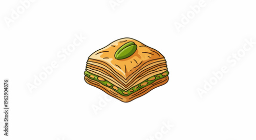 A delicious piece of baklava, layered with crisp pastry and nuts