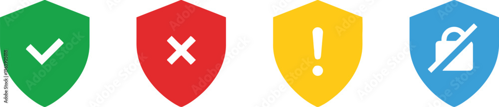 Obraz premium Four colorful shield icons with white symbols