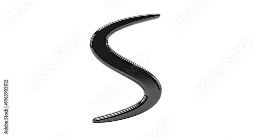 Glossy black letter S on a white background