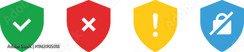 Four colorful shield icons with white symbols