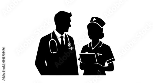 Doctor and Nurse Silhouette Medical Professionals.