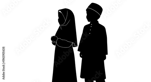 Silhouette of Muslim Couple Standing Together.