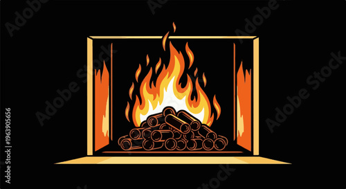 A cozy fireplace with logs ablaze in a warm, glowing hearth