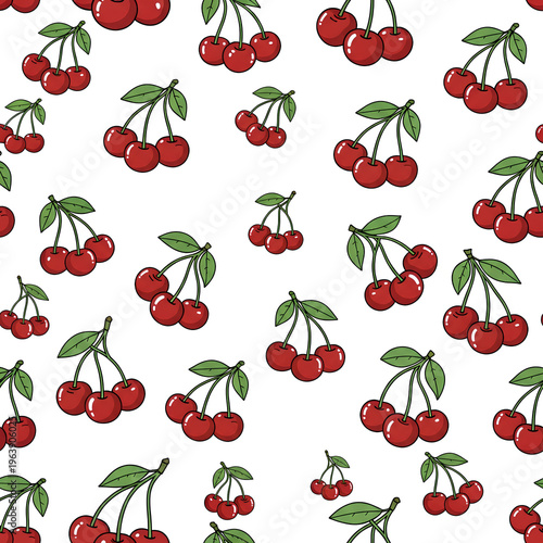 Vibrant cherry pattern on a white background a delightful design.