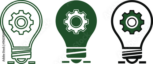 Light bulb with gear icon vector illustration idea and innovation concept on transparent background.