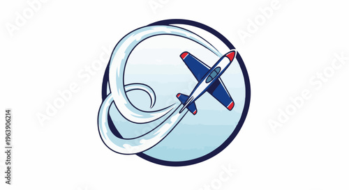 A cartoon-style airplane streaks through a swirling vortex of white