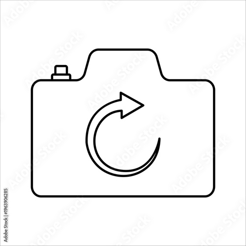Photography Icon for Reset or Restart: Visualization of a camera with a refresh arrow element, suitable for a reset button or reprocessing images in photo editing software.