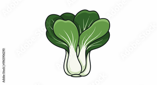 A cartoon-style illustration of bok choy with dark green leaves and white stems