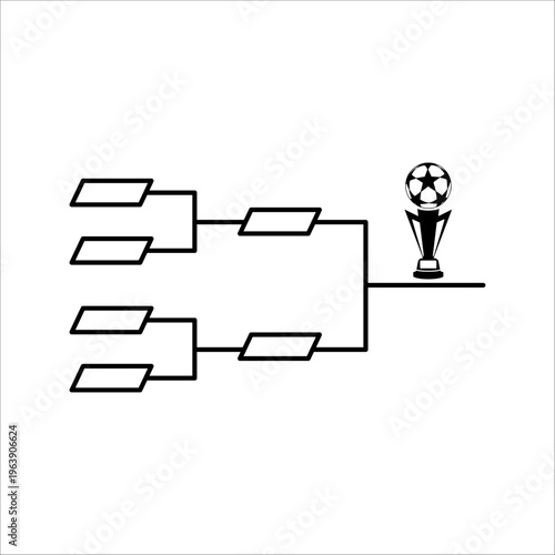 Simple black vector icon of a tournament bracket with trophy, representing competitions