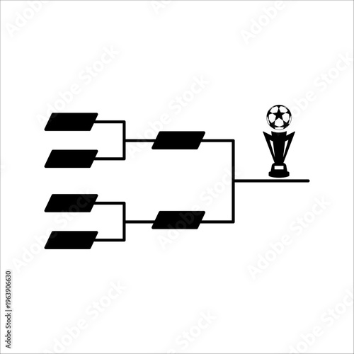 Simple black vector icon of a tournament bracket with trophy, representing competitions