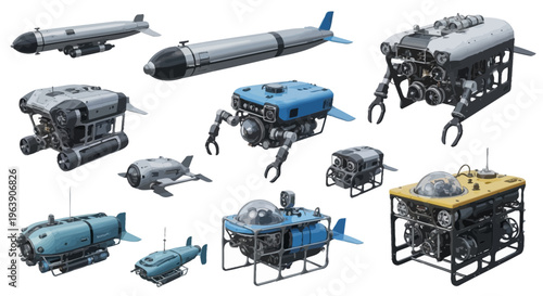 Set of Underwater Remote Operated Vehicles and Submersibles