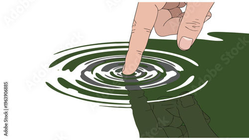 Finger Touching Water Creating Ripples, Concept of Impact & Connection