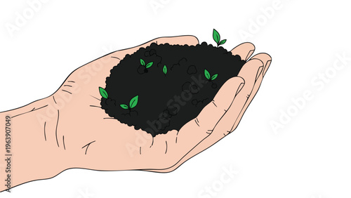 Handful of Soil with Sprouting Plants: Growth & Sustainability Concept