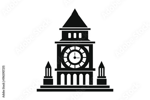 Iconic Big Ben clock tower silhouette, London landmark, historical timekeeping structure, architectural detail, vector illustration, vector illustration highlights its historical architecture