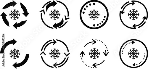 Cooling cycle snowflake symbol with arrows in circle for refrigeration and air conditioning systems.