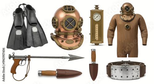 Vintage Scuba Diving Equipment Set