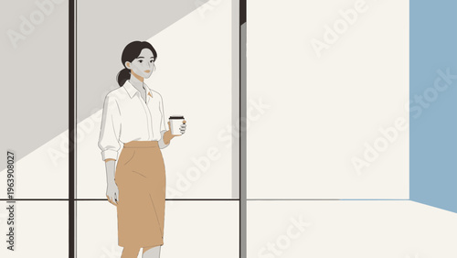 Woman holding coffee cup in office