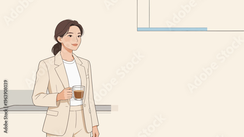 Woman holding coffee cup in casual attire
