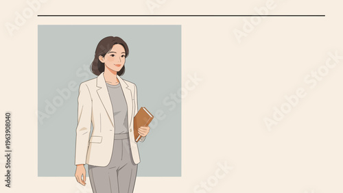 Woman in suit holding book