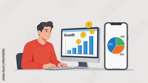 Man analyzing financial growth data
