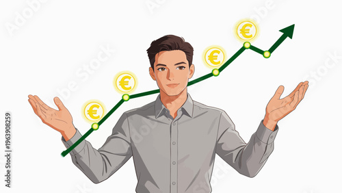 Businessman with rising financial graph