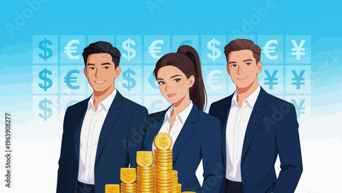 Business people with money coins