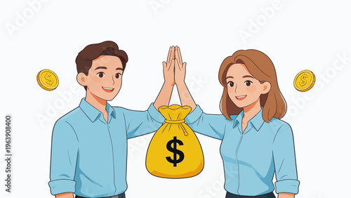 two people holding money bag
