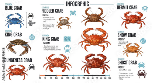 Crab Species Infographic Illustration with Habitat and Size Comparison