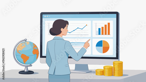Businesswoman analyzing data on computer