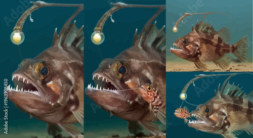 Deep Sea Anglerfish Illustration Set
