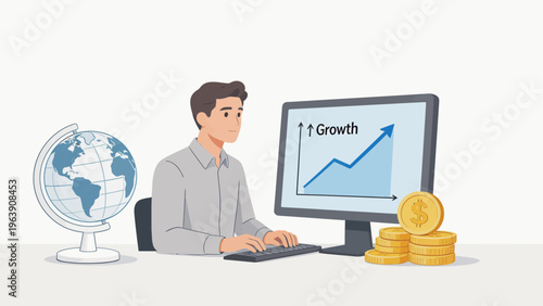 Businessman working on growth chart