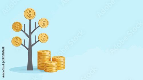 Money tree with golden coins