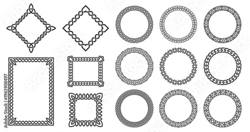 Celtic circles. Circular knotted frames, viking round border knot, decorative framing with ancient Celtic braid knots, medieval tribal ornamental borders. Vector Irish ornate set