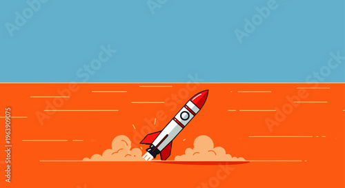 rocket launch and space exploration symbolizing a successful startups new project taking off from a red desert.