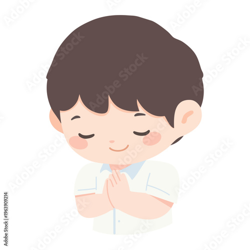 Boy child apologizing with wai gesture