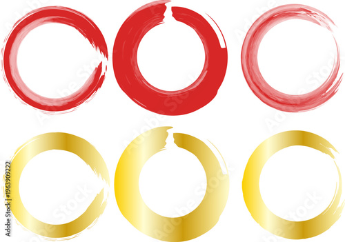 筆書きの円セット　赤と金