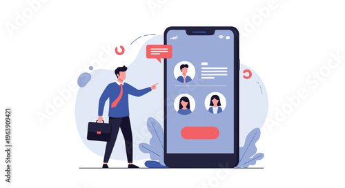 Recruitment specialist reviews candidate profiles on a large smartphone screen to select the best talent for a professional corporate job.