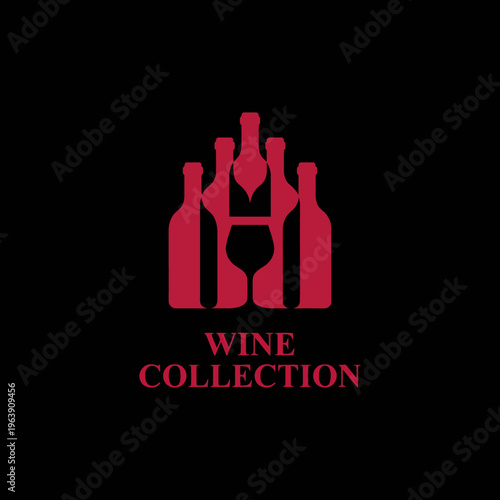 This image features an elegant logo representing a premium wine collection, showcasing wine bottles and a glass to appeal to wine enthusiasts and collectors alike.