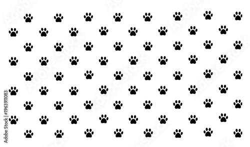 Seamless diagonal black paw print pattern minimalist pet footprint background vector for textile and wrapping design