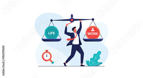 Professional man in a suit holding a scale to find a balance between life and work representing mental health and lifestyle management.