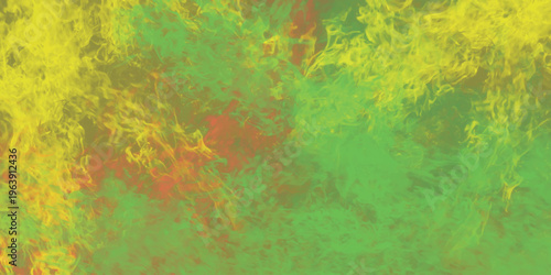 Abstract digital painting with blended yellow and green smoke clouds and soft orange accents