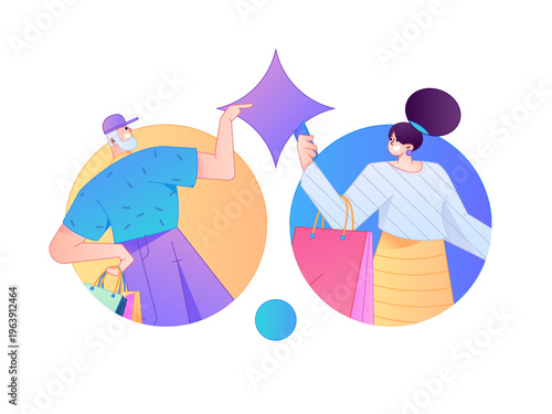 Holiday shopping people doing e-commerce online shopping flat vector concept operation hand drawn illustration
