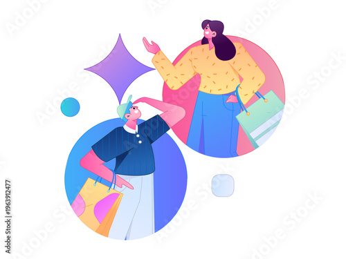 Holiday shopping people doing e-commerce online shopping flat vector concept operation hand drawn illustration
